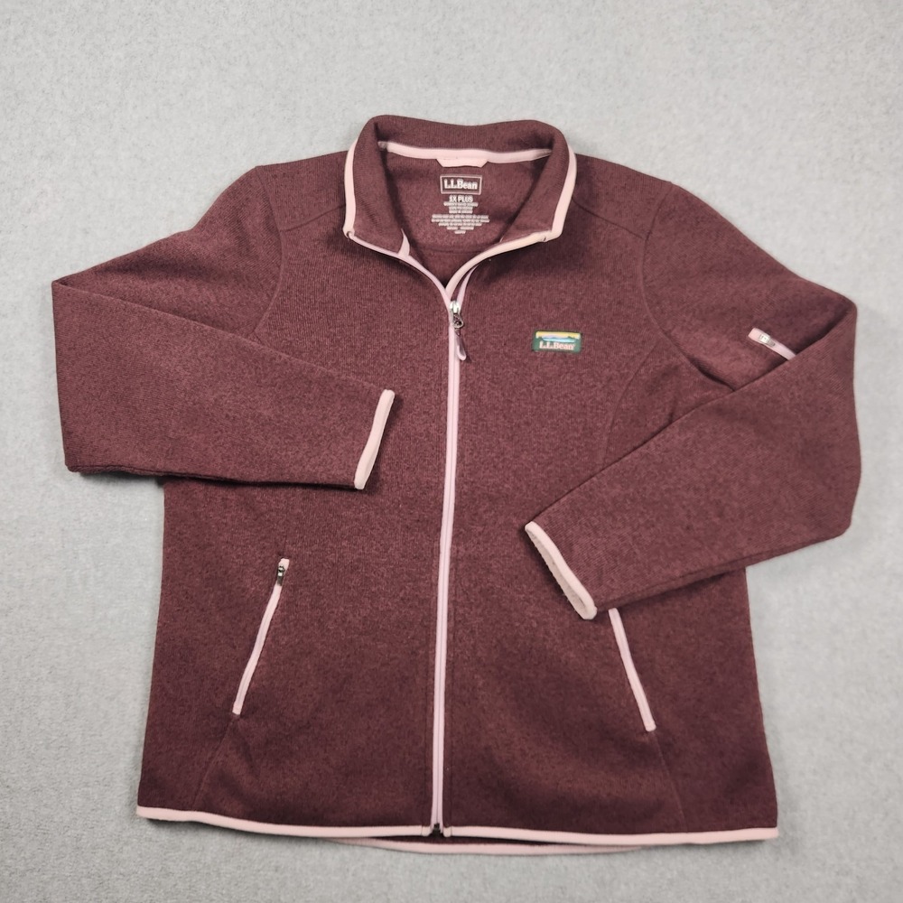 LL Bean Jacket Womens 1X Plus Raisin Brown Sweater Fleece Full Zip Logo - Picture 2 of 11